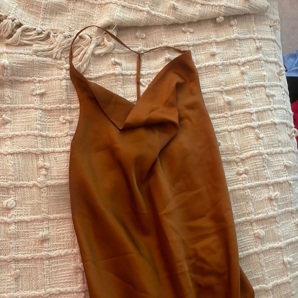 Urban Silk Cowl-Neck Burnt Orange Body Suit